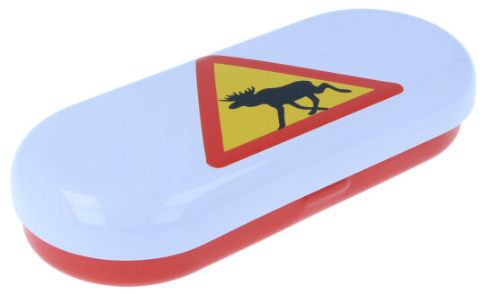 Schönes Hartschalen-Brillenetui ELCH SCHWEDEN mit modernem Motiv aus Metall