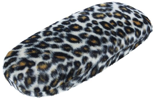 Weiches Hartschalen-Brillenetui "Leo" mit flauschigem Fellimitat im Leoparden-Muster in Beige