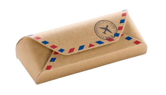 Vintage Brillenetui "Airmail" aus Recycling-Papier mit Magnetverschluss und Aufdruck