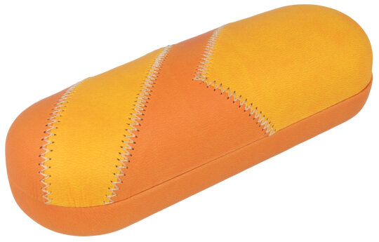 Zweifarbiges Hartschalen-Brillenetui "Aaron" mit Kunstlederbezug und Ziernaht in Orange