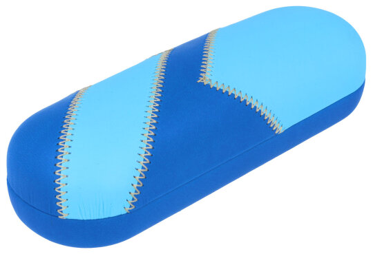 Zweifarbiges Hartschalen-Brillenetui "Aaron" mit Kunstlederbezug und Ziernaht Blau