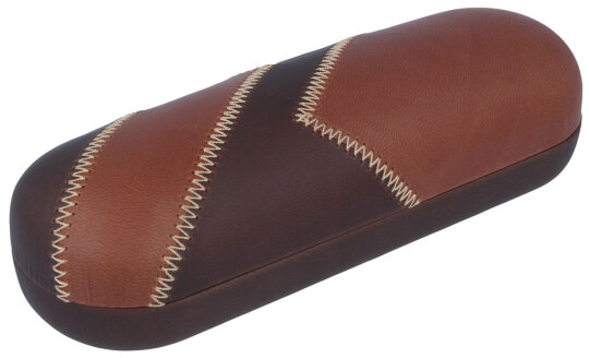 Zweifarbiges Hartschalen-Brillenetui "Aaron" mit Kunstlederbezug und Ziernaht Braun