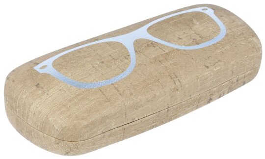 Korkfarbenes Hartschalen-Brillenetui in Korkoptik mit glänzendem Brillenmotiv "Saschi"