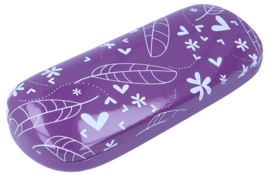 Lilafarbenes Hartschalen-Brillenetui "Happy" für Teenager mit verträumtem Motiv