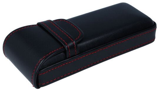 Schwarzes Einsteck-Brillenetui ELLIOT aus edlem Kunstleder mit roter Ziernaht