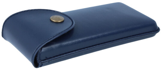 Dunkelblaues Einsteck-Brillenetui BROOK aus edlem Kunstleder mit Druckknopf-Verschluss