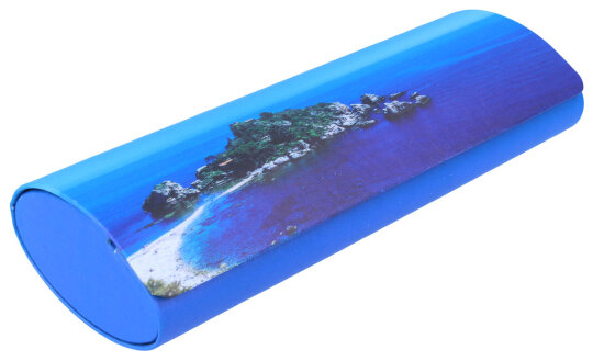 Stylisches Hartschalen-Brillenetui "Blue Inspiration" mit sommerlichem Insel-Motiv