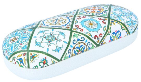 Orientalisches Hartschalen-Brillenetui "Almeria" mit gemustertem Kunstlederbezug in Grün