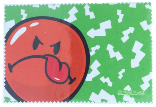Lustiges Microfasertuch mit grünem Smiley-Motiv zum Brille Reinigen 10 x 15 cm - Motiv 06