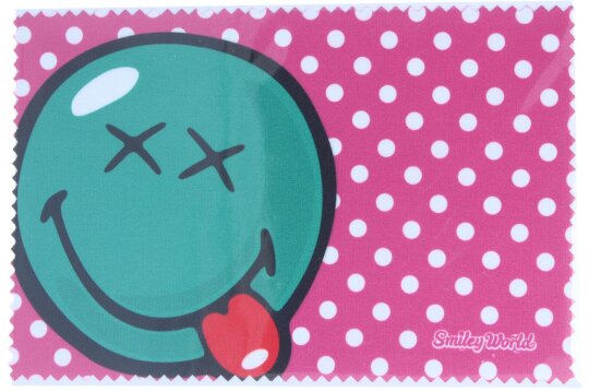 Lustiges Microfasertuch mit pinkem Smiley-Motiv zum Brille Reinigen 10 x 15 cm - Motiv 09