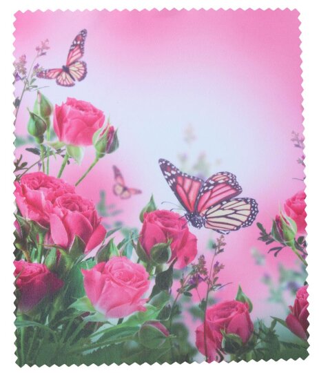 Schönes Poly-Mikrofasertuch für Brillen mit romantischem Motiv - ROSEN 14,5 cm x 17,5 cm